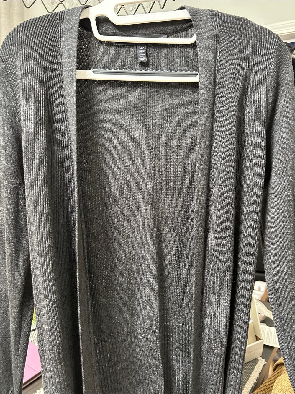White House Black Market Black Ribbed Long Open Cardigan